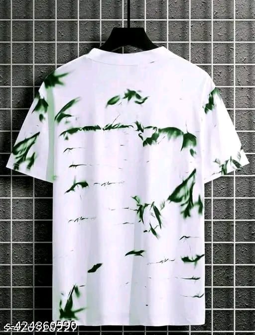 Men’s Premium White & Green Abstract Printed Oversized T-Shirt