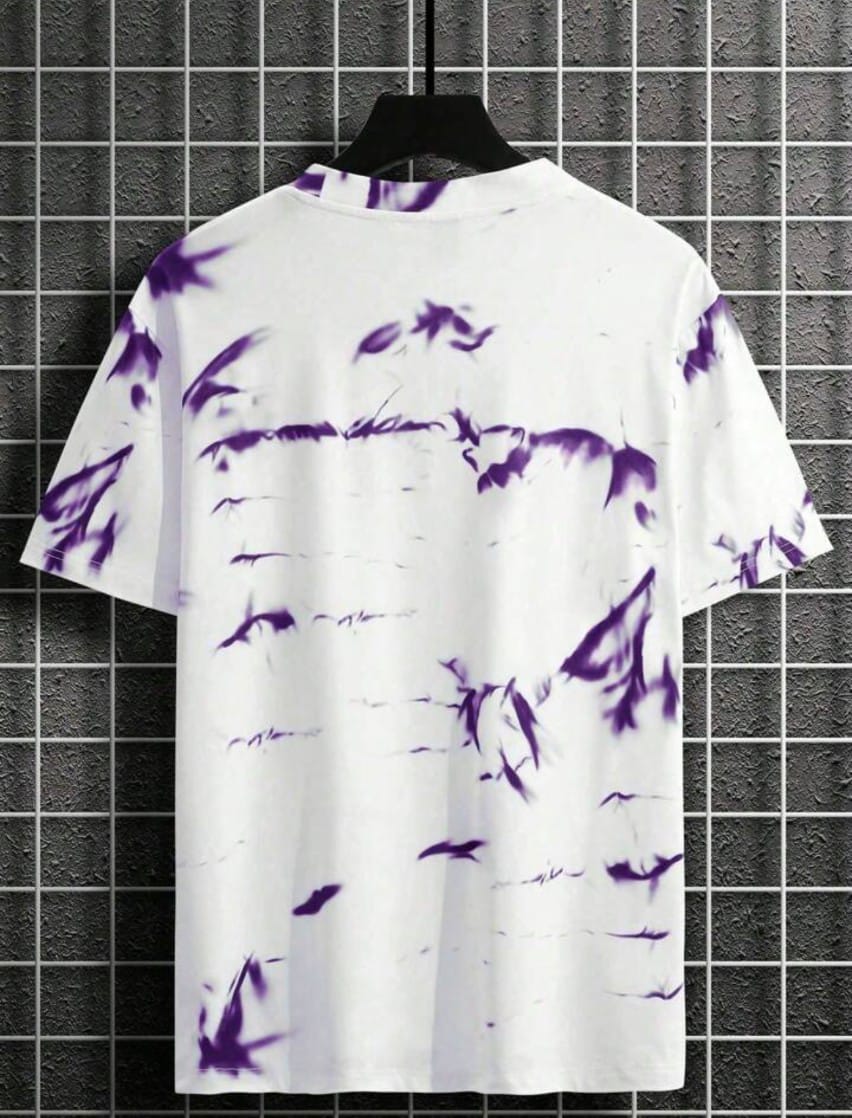 Men’s White & Purple Abstract Printed Oversized T-Shirt – Premium Streetwear Tee