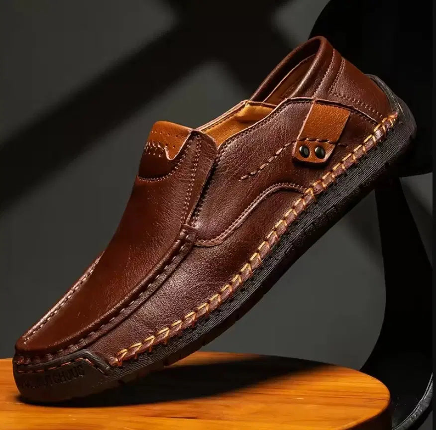 Artisan Mahogany Hand-Stitched Loafers – Rustic Elegance