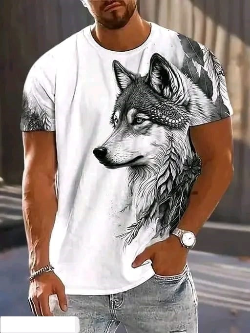Men’s White Wolf Graphic Printed T-Shirt – Premium Streetwear Tee
