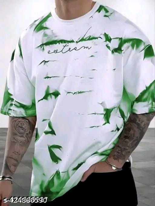 Men’s Premium White & Green Abstract Printed Oversized T-Shirt