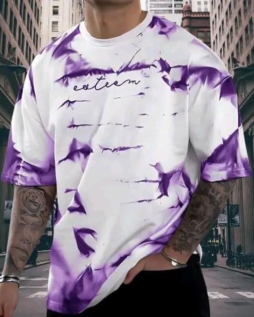Men’s White & Purple Abstract Printed Oversized T-Shirt – Premium Streetwear Tee