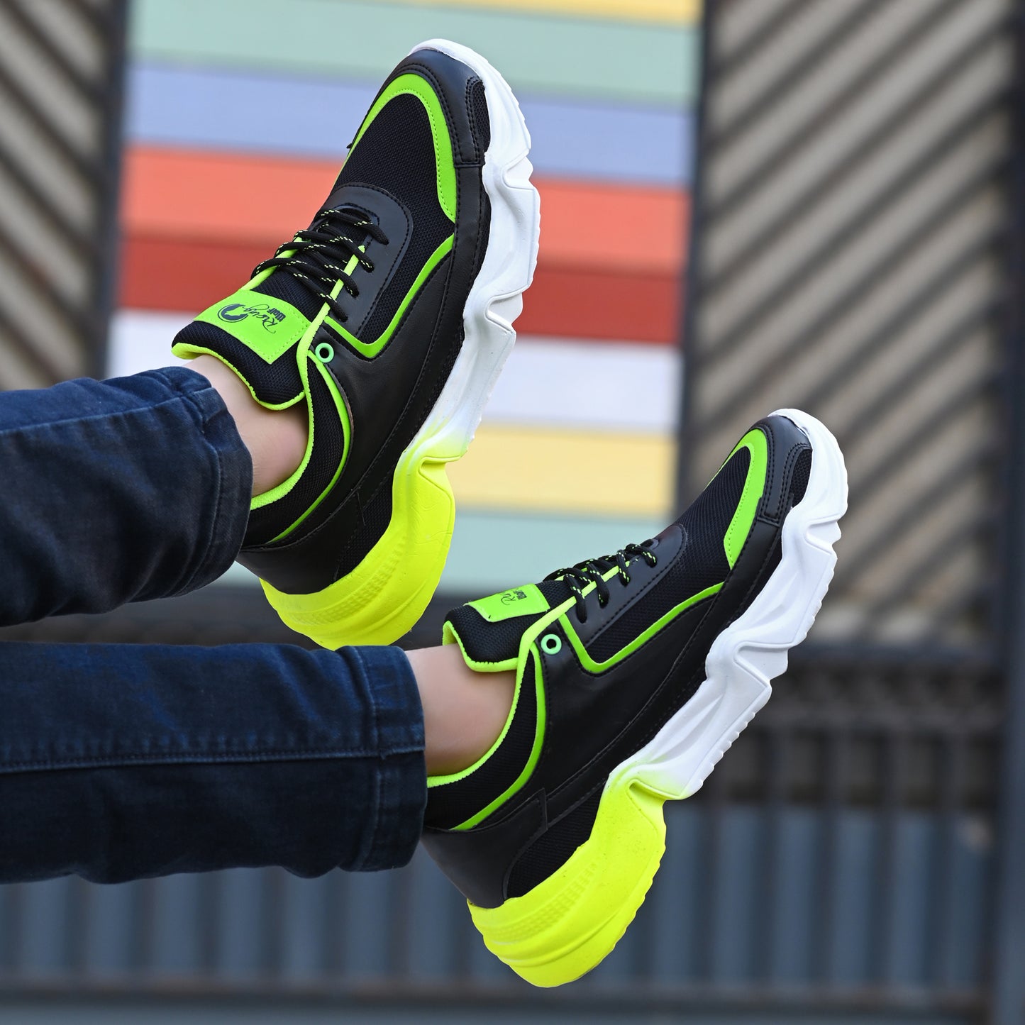 Neon Volt Chunky Sneakers – Stealth Black & Lime