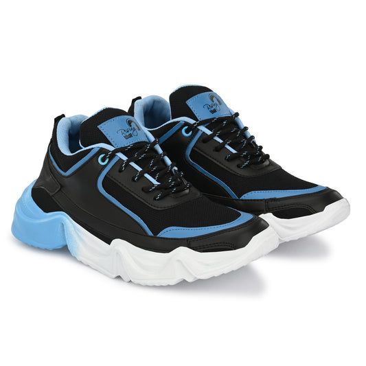 Electric Azure Chunky Sneakers – Midnight Black & Sky Blue