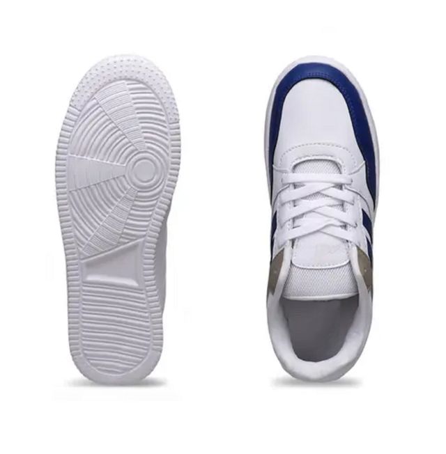 Men’s Stylish White & Blue Sneakers | Lightweight Casual Sports Shoes
