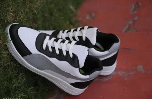 Men's White & Black Casual Sneakers | Lace-Up Low Top Shoes | Lightweight Everyday Walking Shoes | Comfortable Fashion Sneakers
