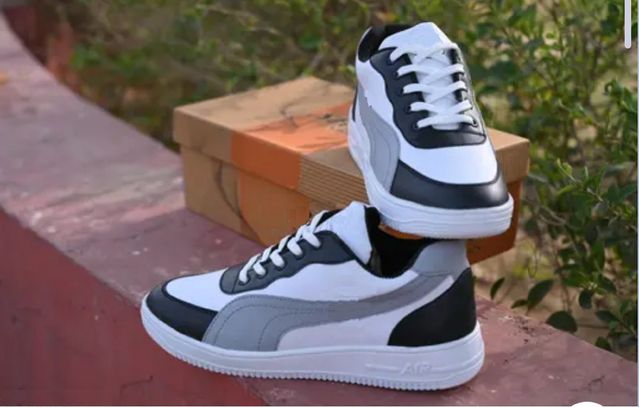 Men's White & Black Casual Sneakers | Lace-Up Low Top Shoes | Lightweight Everyday Walking Shoes | Comfortable Fashion Sneakers