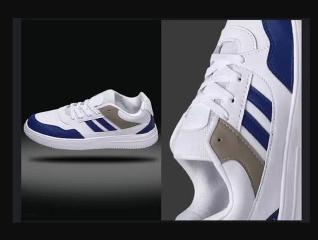Men’s Stylish White & Blue Sneakers | Lightweight Casual Sports Shoes