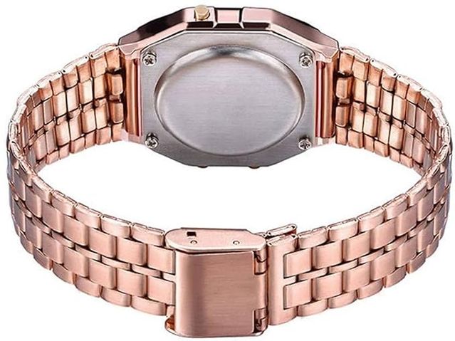 Unisex Rose Gold Digital Watch | LED Display Alarm & Water Resistant Wrist Watch
