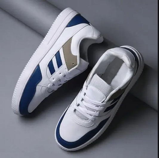 Men’s Stylish White & Blue Sneakers | Lightweight Casual Sports Shoes