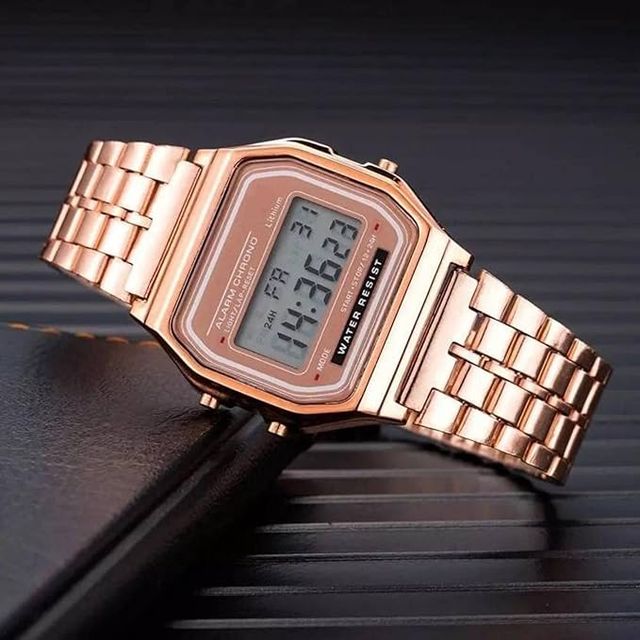 Unisex Rose Gold Digital Watch | LED Display Alarm & Water Resistant Wrist Watch